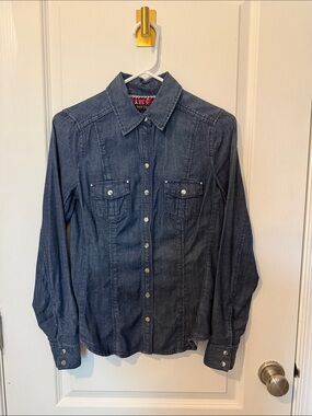 White House Black Market Shirt - Dark Blue Denim Button-Down